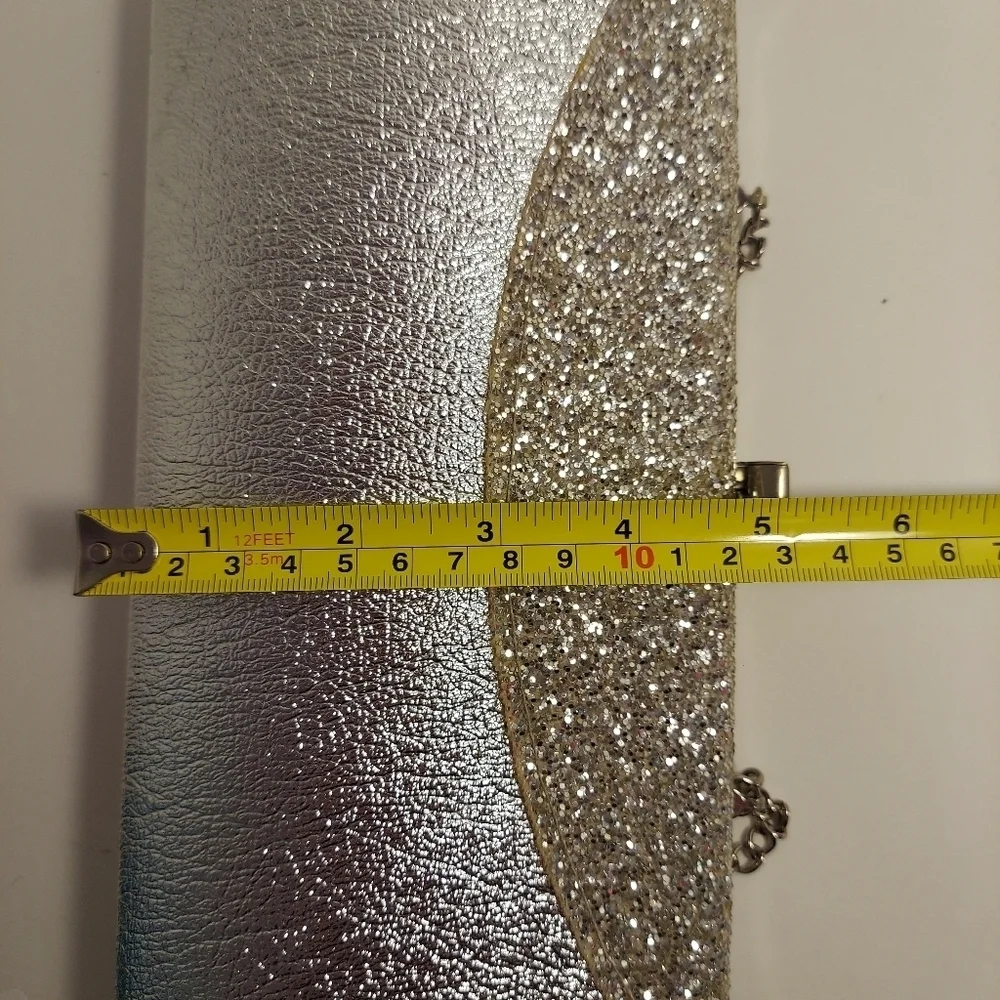 Vintage Silver Metallic + Glitter Clutch Evening Bag Purse Cocktail Prom Formal - Picture 9 of 15